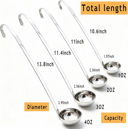 4 Pieces Stainless Steel Soup Ladle Metal Handle Ladle with Pouring Rim,1oz/2oz/3oz/4oz Set Ladles for Cooking Soup Sauce