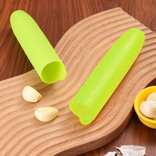 Silicone Garlic Peeler 2 Piece, Green Garlic Roller, Seal the Bottom Design, with Hanging Holes, Easy to Operate and Dishwasher Safe.