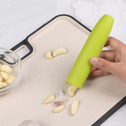 Silicone Garlic Peeler 2 Piece, Green Garlic Roller, Seal the Bottom Design, with Hanging Holes, Easy to Operate and Dishwasher Safe.