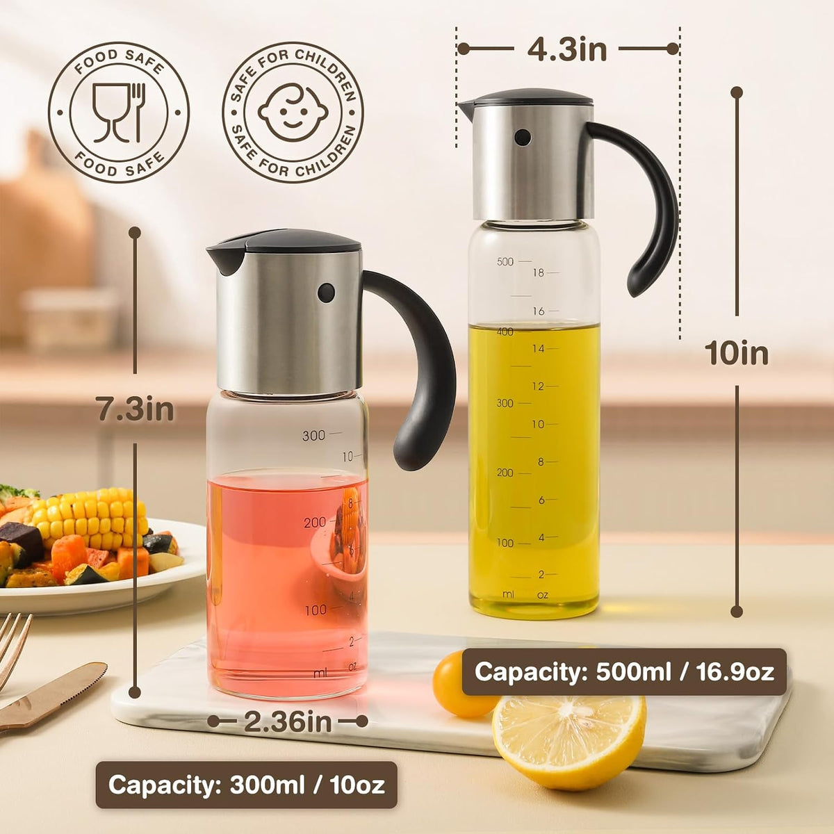 Large Olive Oil Dispenser Set Auto Flip No-Drip Cruet
