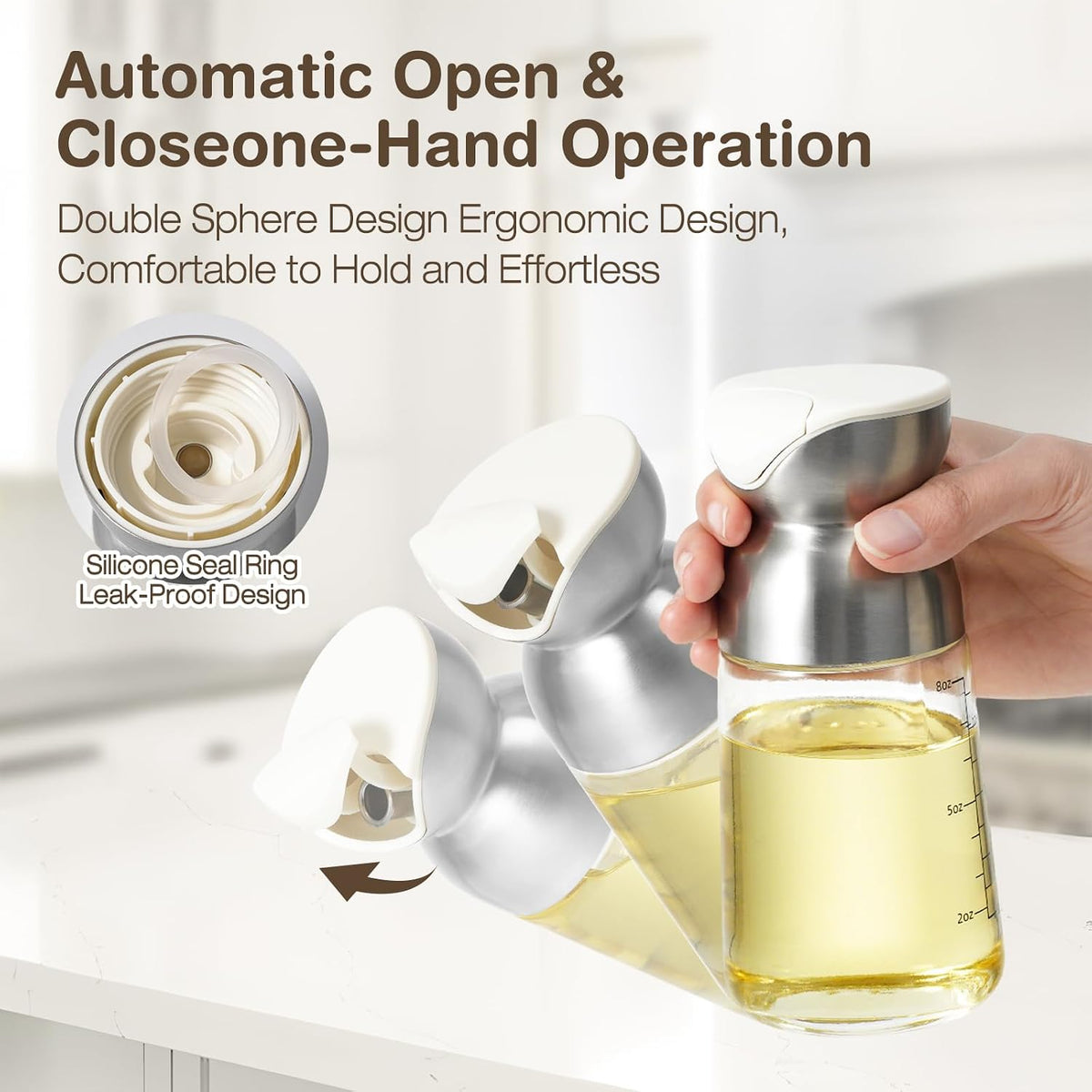 Large Olive Oil Dispenser Set Auto Flip No-Drip Cruet