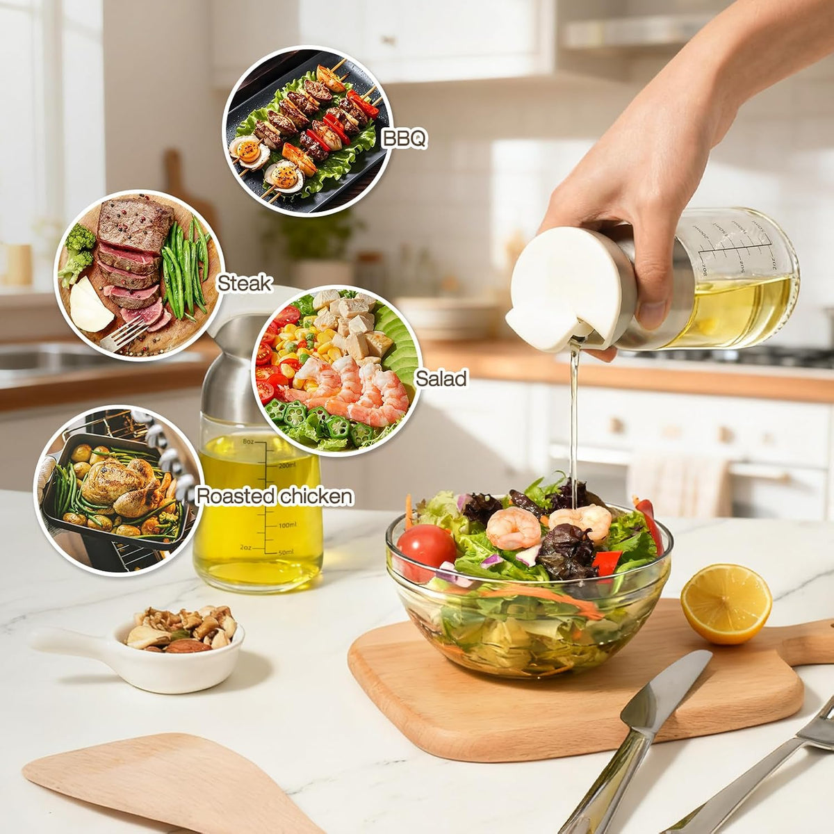 Large Olive Oil Dispenser Set Auto Flip No-Drip Cruet