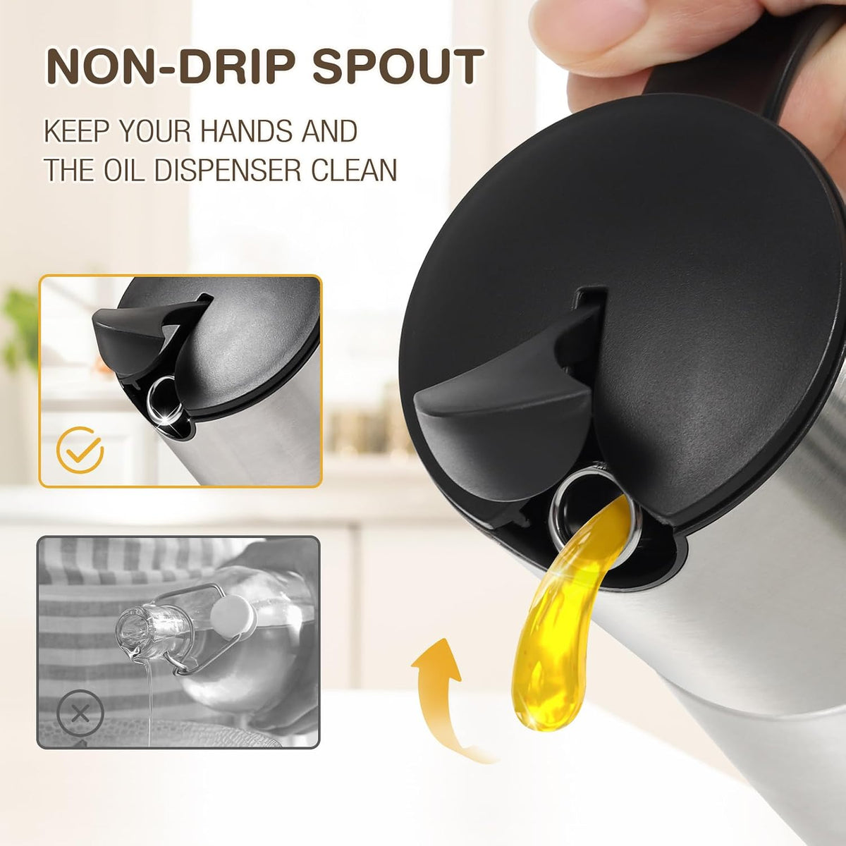 Large Olive Oil Dispenser Set Auto Flip No-Drip Cruet