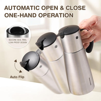 Large Olive Oil Dispenser Set Auto Flip No-Drip Cruet