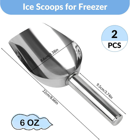 2 Pcs Ice Scoop, 6 Oz Metal Ice Scoop, Ice Scoops for Freezer | Stainless Steel Small Scoops with Round Bottom. Ice Scooper for Ice Machine Kitchen Flour Bar Party Wedding Pet Dog Food