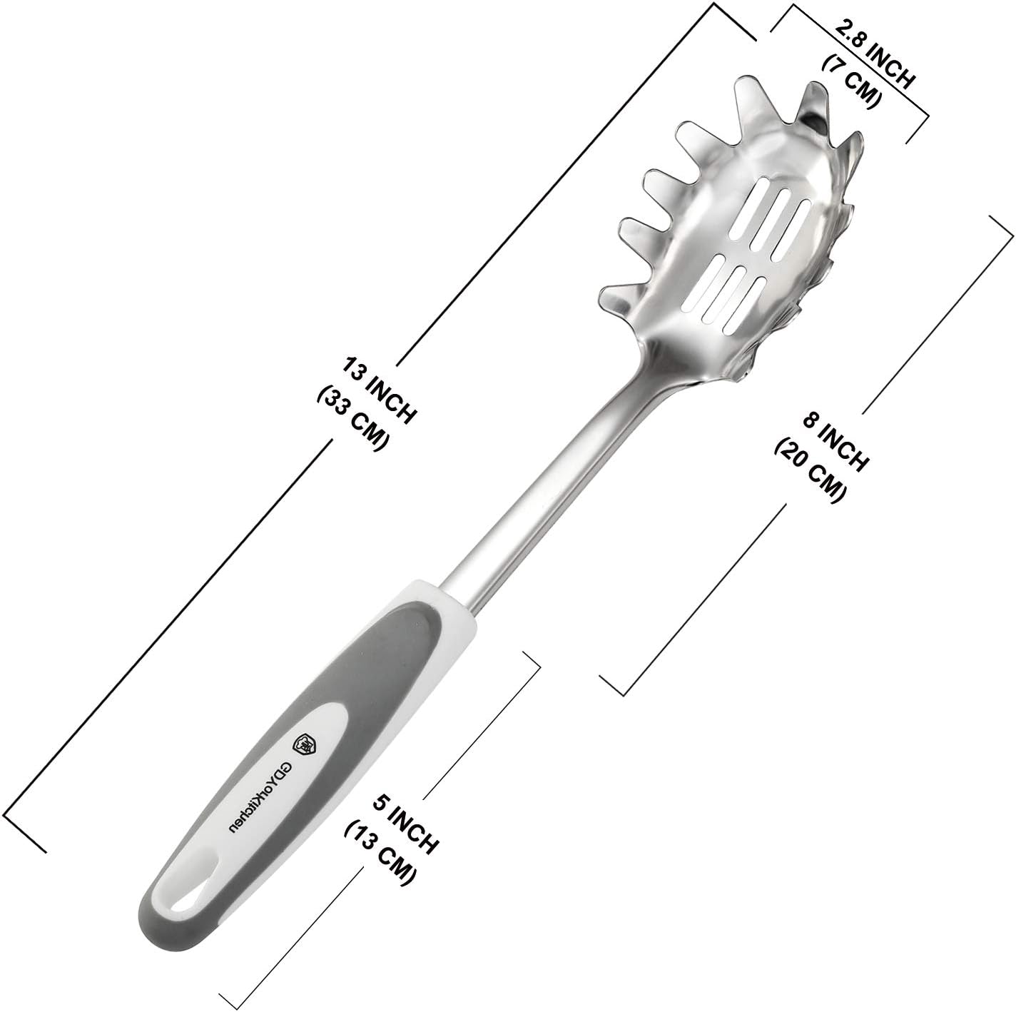 Premium Spaghetti Spoon Server Set - Stainless Steel Slotted Pasta Spoon and Fork with Comfortable Grip Design - Ideal for Serving and Straining Spaghetti, Noodles, and More - Set of 2 With Bonus Gift