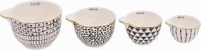 Black & White Stoneware Measuring Cups with Gold Electroplating (Set of 4 Sizes)