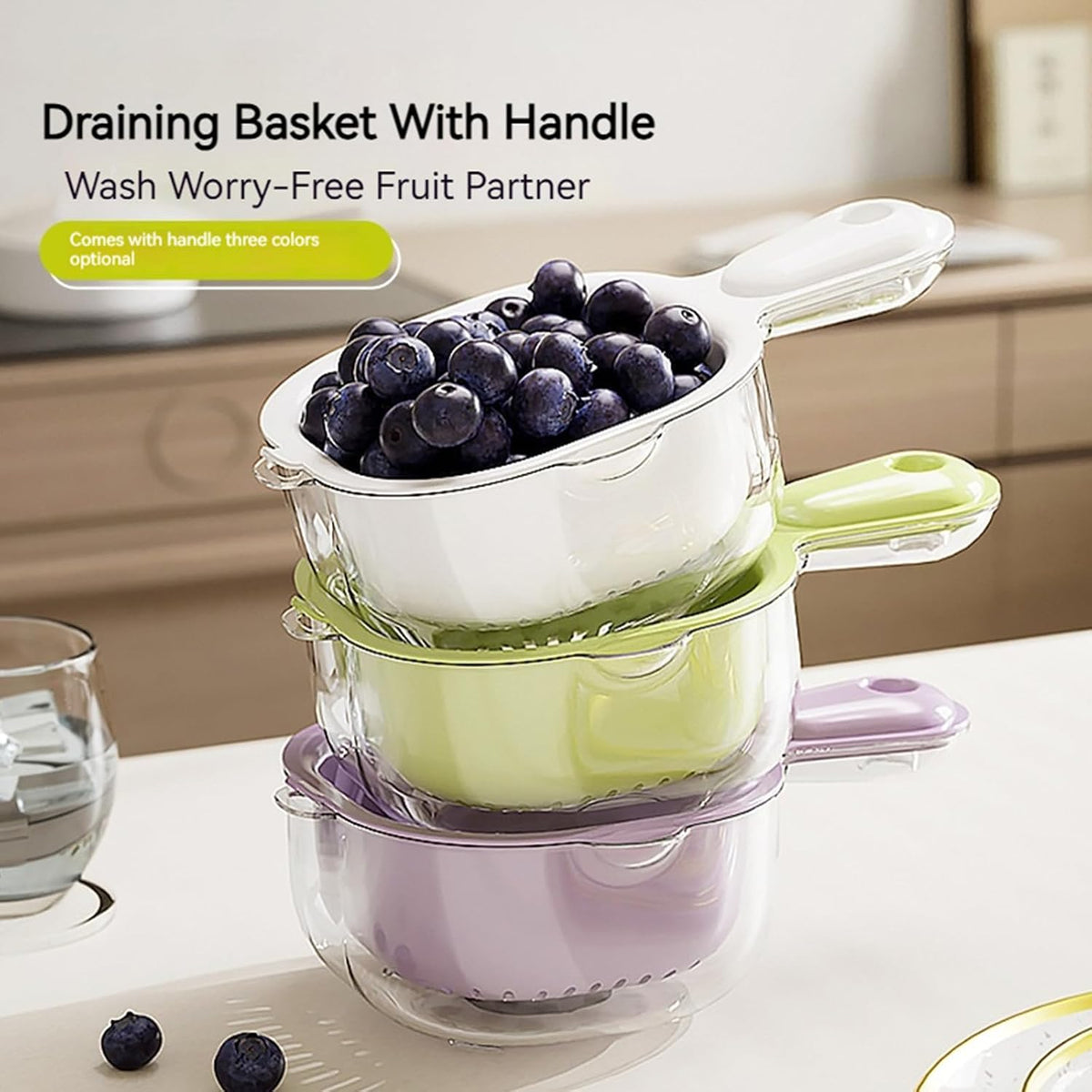 Small Fruit Colander,Fruit Rinser Strainer Container Dual-Layer Vegetable Cutting And Draining Basket,Watermelon Bowl With Strainer For Mini Berry And Tomato Grape Washer (Purple)