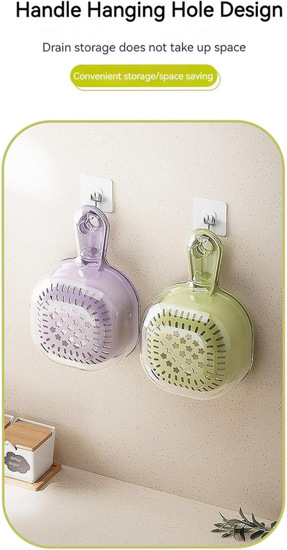 Small Fruit Colander,Fruit Rinser Strainer Container Dual-Layer Vegetable Cutting And Draining Basket,Watermelon Bowl With Strainer For Mini Berry And Tomato Grape Washer (Purple)