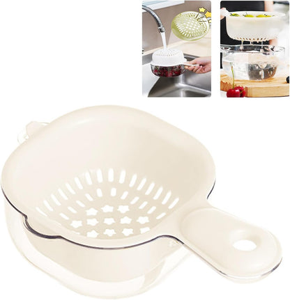 Small Fruit Colander,Fruit Rinser Strainer Container Dual-Layer Vegetable Cutting And Draining Basket,Watermelon Bowl With Strainer For Mini Berry And Tomato Grape Washer (Purple)