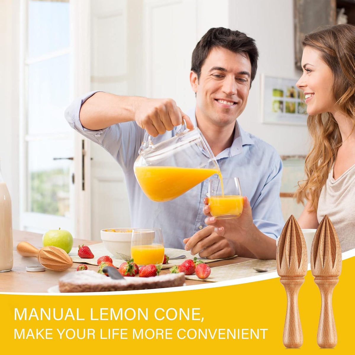 2 Pcs Wooden Lemon Juicer Hand Reamer Beech Wood Citrus Manual