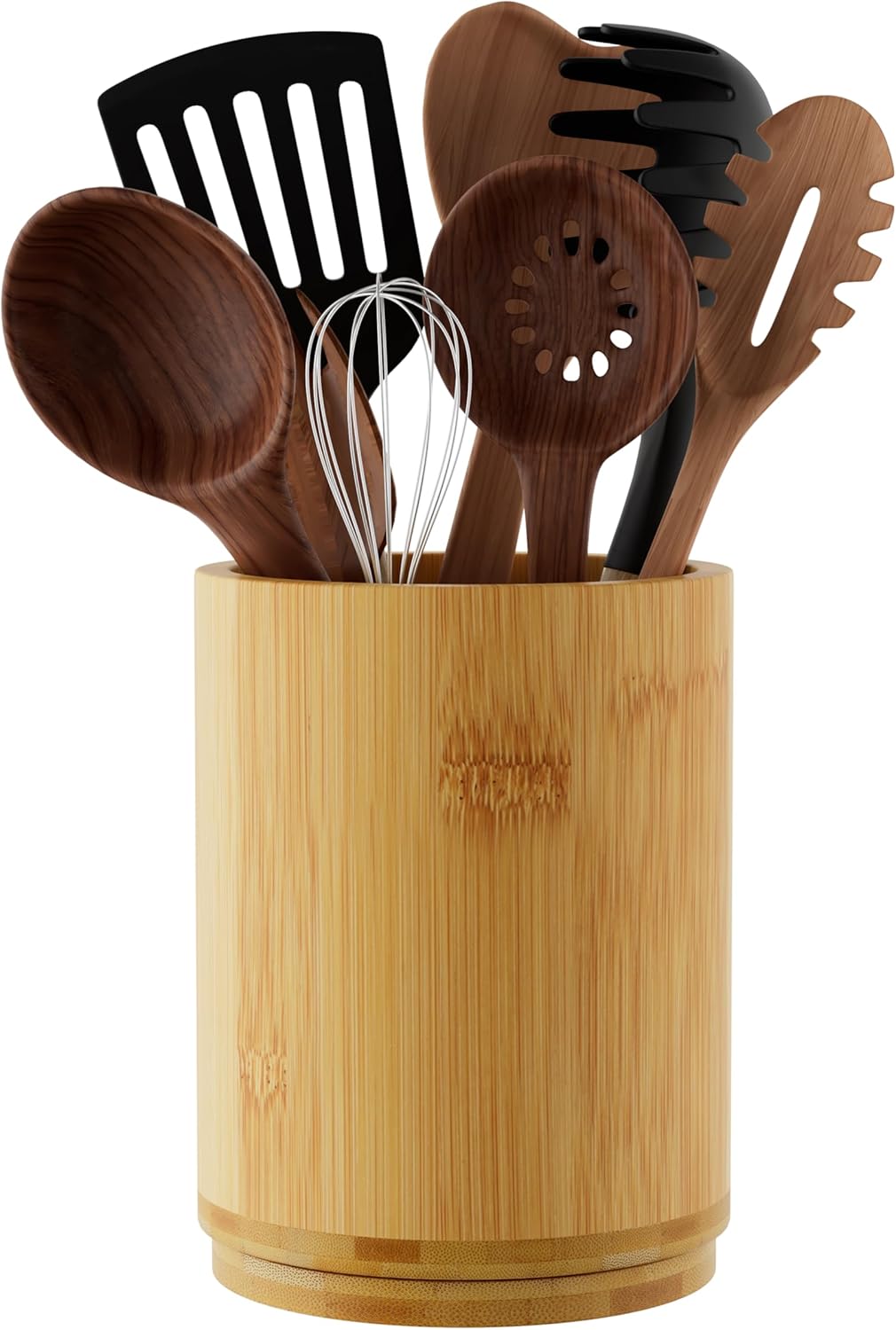 Utensil Holder, Acacia Wood Kitchen Utensil Holder for Countertop, 360°Rotating Cooking Utensil Crock for Kitchen Counter, 7.2" Large Utensil Organizer for Spatula