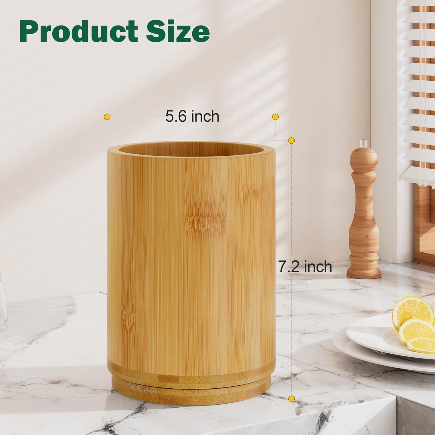 Utensil Holder, Acacia Wood Kitchen Utensil Holder for Countertop, 360°Rotating Cooking Utensil Crock for Kitchen Counter, 7.2" Large Utensil Organizer for Spatula