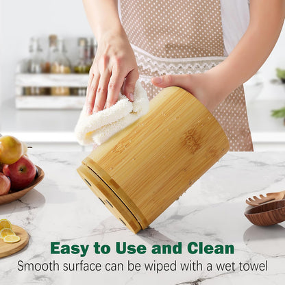 Utensil Holder, Acacia Wood Kitchen Utensil Holder for Countertop, 360°Rotating Cooking Utensil Crock for Kitchen Counter, 7.2" Large Utensil Organizer for Spatula