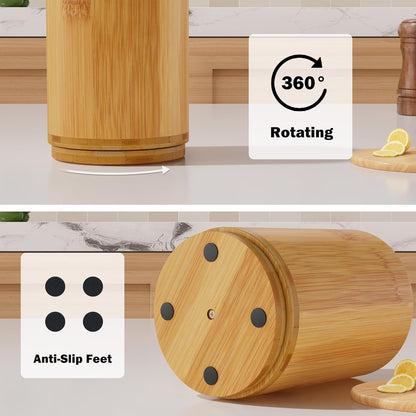 Utensil Holder, Acacia Wood Kitchen Utensil Holder for Countertop, 360°Rotating Cooking Utensil Crock for Kitchen Counter, 7.2" Large Utensil Organizer for Spatula