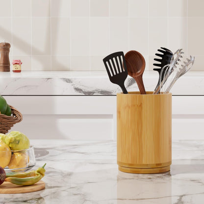 Utensil Holder, Acacia Wood Kitchen Utensil Holder for Countertop, 360°Rotating Cooking Utensil Crock for Kitchen Counter, 7.2" Large Utensil Organizer for Spatula