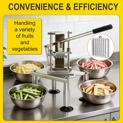 Commercial Fry Cutter, Stainless Steel Potato Slicer | 2 Blades, Suction Base, For Restaurant Food Truck