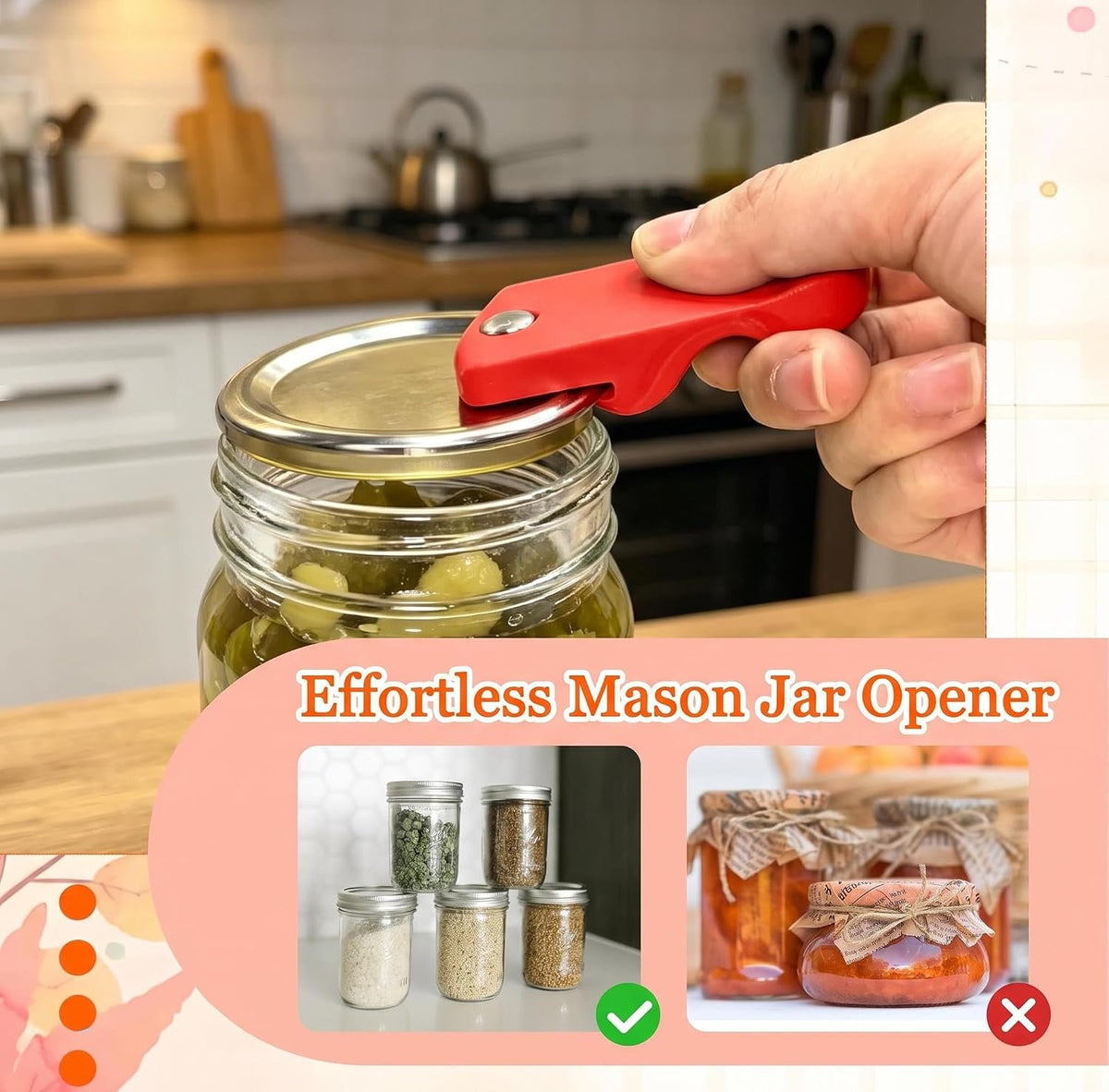Canning Jar Opener, Mason Jar Opener Canning Tool, Releases Vacuum Seal on Wide Mouth and Regular Mouth Lids,Magnetic Jar Lid Lifter for Canning.Ideal for Preserving, Pickling and Home Food Storage