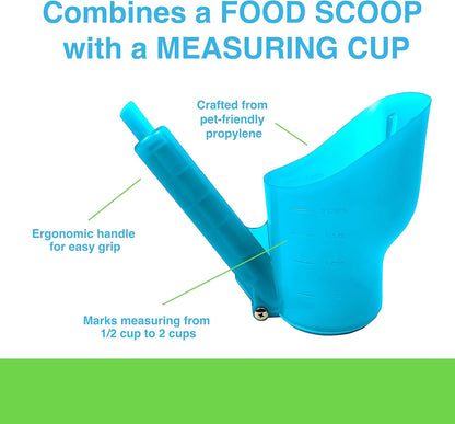 Pet Food Scoop and Release - Dog Food Measuring Cup - Dog Food Scoop with Measurements for Precise Portion Control & Easy Button Release for Spill-Free Feeding (Up to 2 Cups)
