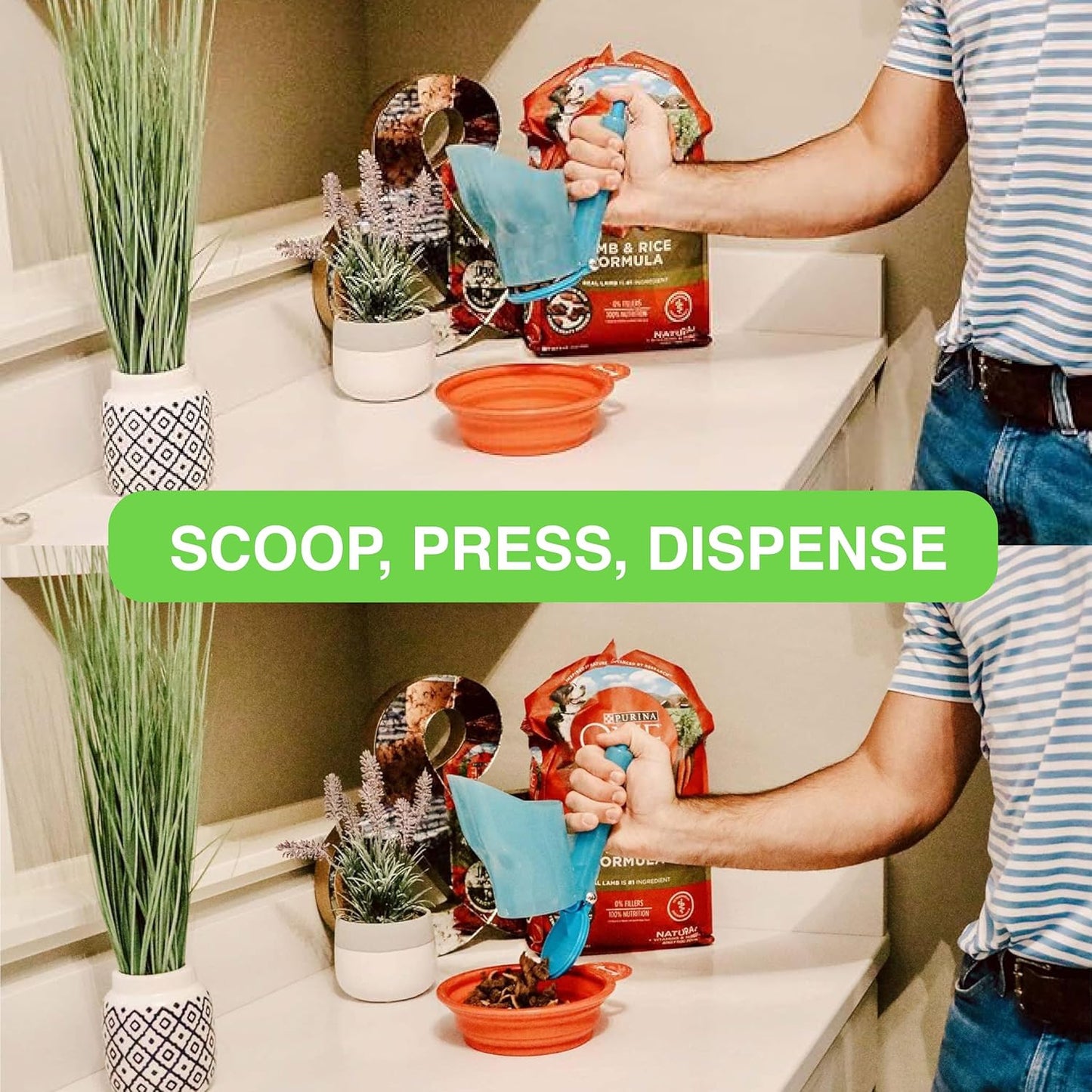 Pet Food Scoop and Release - Dog Food Measuring Cup - Dog Food Scoop with Measurements for Precise Portion Control & Easy Button Release for Spill-Free Feeding (Up to 2 Cups)