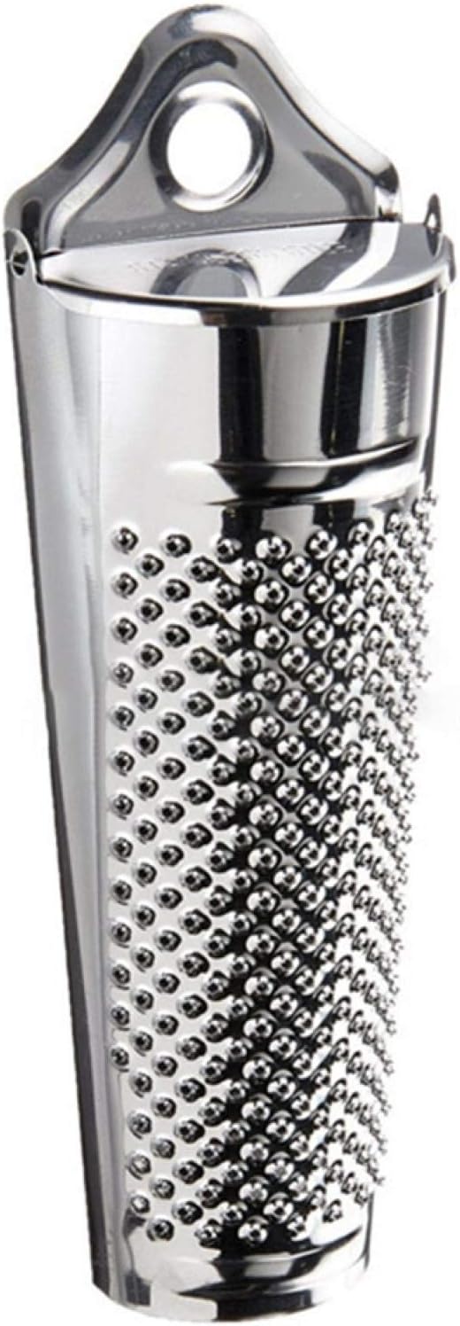 Nutmeg Grater With Storage, Ginger Garlic Kitchen Planer Lemon Hand Held Stainless Steel Nutmeg Grater Nut(silver,size:13.9 * 5 * 2.3 cm)