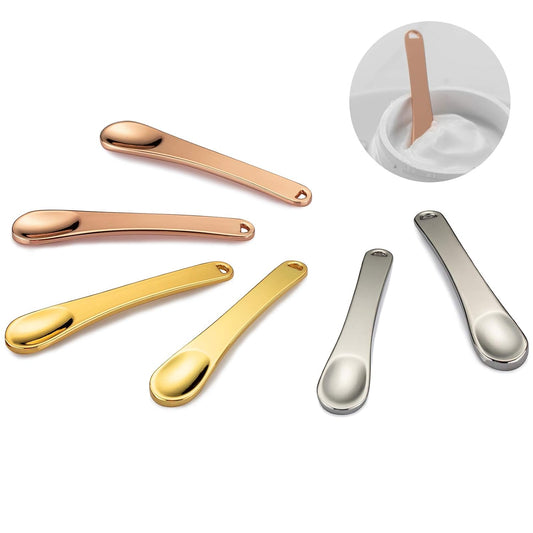 6 Pieces Metal Cosmetic Skincare Spatula, Mini Mask facial Reusable Scoop, Makeup Beauty Spoons for Cream, Lotions, Moisturizers (Rose Gold, Gold, Silver)