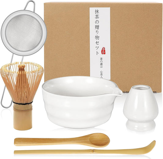 Matcha Whisk Set with Matcha Bowl, Matcha Bamboo Whisk, Scoop, Sifter, Matcha Whisk Holder Unique Gifts for Women/Men Mom/Dad, Birthday Gift for Friend/Family