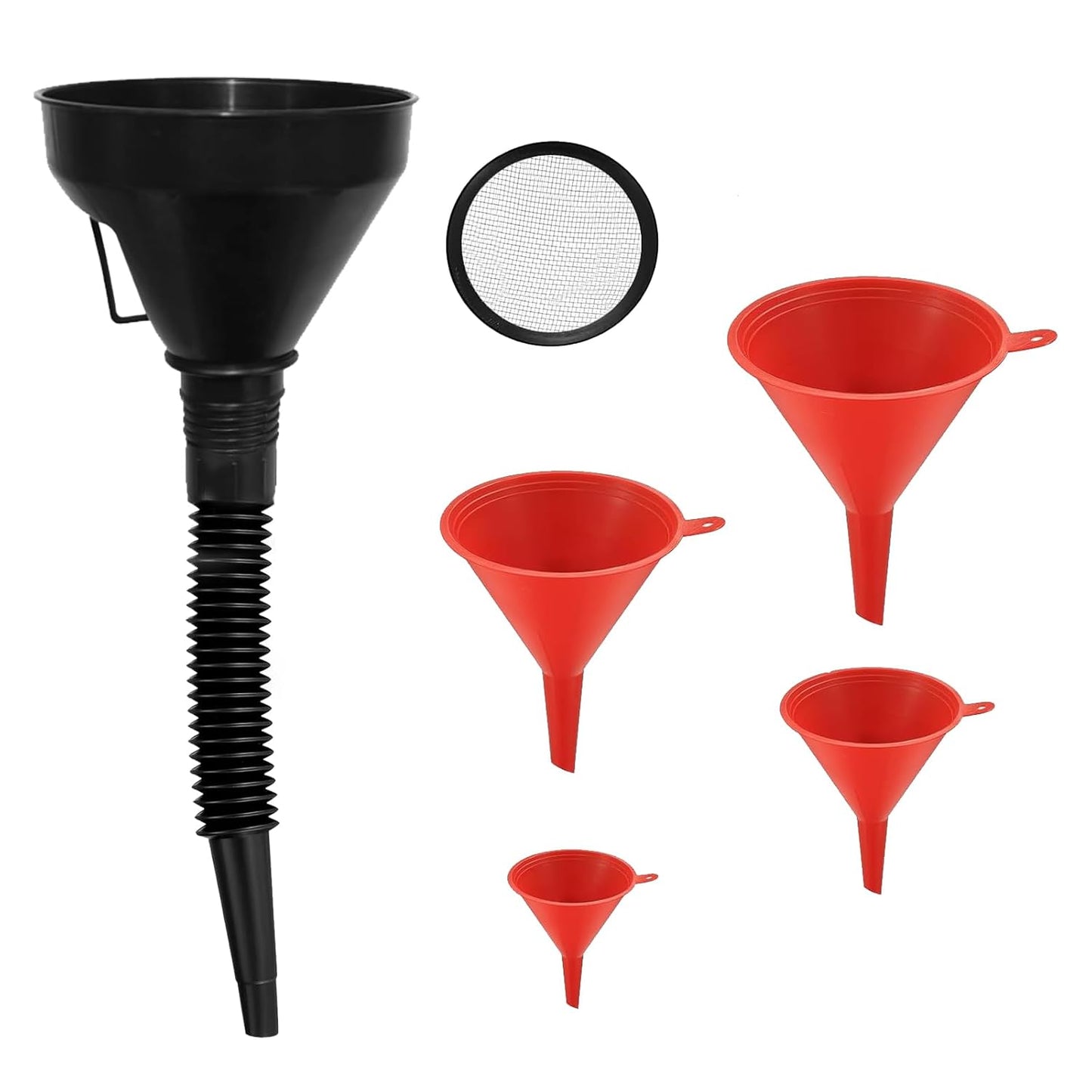 5-Piece Automotive Oil Funnel Set,with Flexible Neck,Funnel Flexible, | automotive funnels set,car funnel set,Filter Screen, Wide Mouth for Gas, Oil, Coolant, Engine Oil