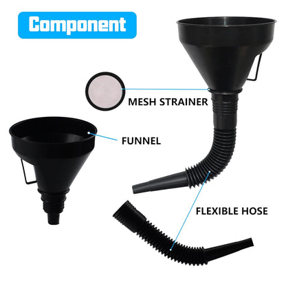 5-Piece Automotive Oil Funnel Set,with Flexible Neck,Funnel Flexible, | automotive funnels set,car funnel set,Filter Screen, Wide Mouth for Gas, Oil, Coolant, Engine Oil