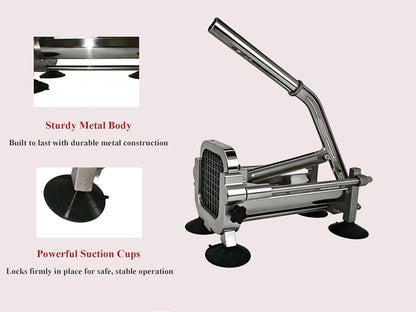 French Fry Cutter Professional Potato Slicer with 3 Interchangeable Blades, Aluminum Alloy Body, Stainless Steel Blades with 4 Large Suction Cups for Home Commercial Use (1/2"&1/4"&3/8" Blade)