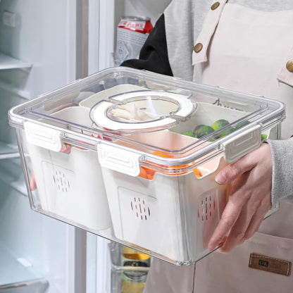 Airtight Fruit Storage Containers for Fridge with Lid & Handle, BPA-Free Snack Box Container with 4 Removable Colanders, Berry Vegetable Fresh Produce Saver, Clear Refrigerator Organizer Bins