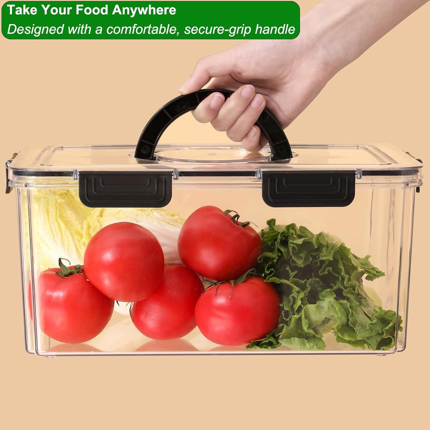 Airtight Fruit Storage Containers for Fridge with Lid & Handle, BPA-Free Snack Box Container with 4 Removable Colanders, Berry Vegetable Fresh Produce Saver, Clear Refrigerator Organizer Bins