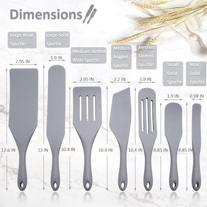 Silicone Spurtle Set, Silicone Spatula Set, Heat Resistant Cooking Utensil for Nonstick Cookware, Serving，Baking, Whisking, Smashing, Scooping, Spreading