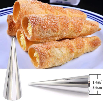 large Cream Horn Molds 5-inch, 16 PCS Cream Horns Pastry Molds with Cleaning Brush Croissant Baking Forms for Baking Croissants Bead, Chocolate Croissant, Brioche Rolls, Party Dessert
