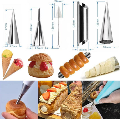 large Cream Horn Molds 5-inch, 16 PCS Cream Horns Pastry Molds with Cleaning Brush Croissant Baking Forms for Baking Croissants Bead, Chocolate Croissant, Brioche Rolls, Party Dessert