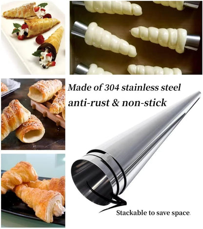 large Cream Horn Molds 5-inch, 16 PCS Cream Horns Pastry Molds with Cleaning Brush Croissant Baking Forms for Baking Croissants Bead, Chocolate Croissant, Brioche Rolls, Party Dessert