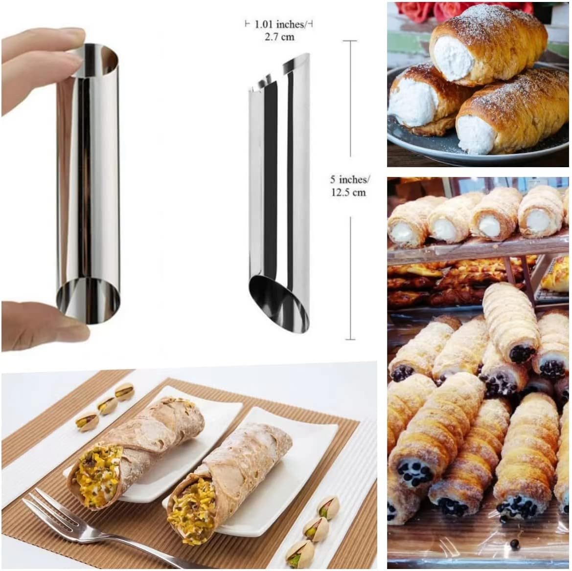 large Cream Horn Molds 5-inch, 16 PCS Cream Horns Pastry Molds with Cleaning Brush Croissant Baking Forms for Baking Croissants Bead, Chocolate Croissant, Brioche Rolls, Party Dessert