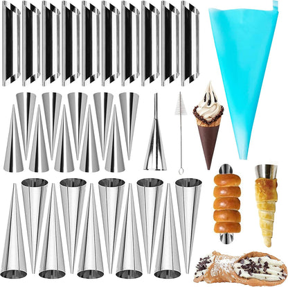 large Cream Horn Molds 5-inch, 16 PCS Cream Horns Pastry Molds with Cleaning Brush Croissant Baking Forms for Baking Croissants Bead, Chocolate Croissant, Brioche Rolls, Party Dessert