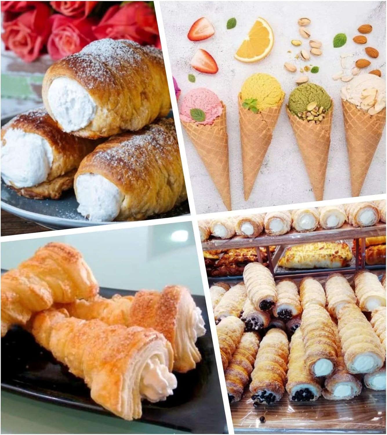 large Cream Horn Molds 5-inch, 16 PCS Cream Horns Pastry Molds with Cleaning Brush Croissant Baking Forms for Baking Croissants Bead, Chocolate Croissant, Brioche Rolls, Party Dessert
