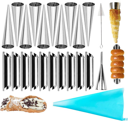 large Cream Horn Molds 5-inch, 16 PCS Cream Horns Pastry Molds with Cleaning Brush Croissant Baking Forms for Baking Croissants Bead, Chocolate Croissant, Brioche Rolls, Party Dessert