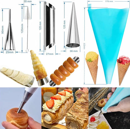 large Cream Horn Molds 5-inch, 16 PCS Cream Horns Pastry Molds with Cleaning Brush Croissant Baking Forms for Baking Croissants Bead, Chocolate Croissant, Brioche Rolls, Party Dessert