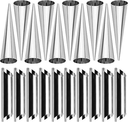 large Cream Horn Molds 5-inch, 16 PCS Cream Horns Pastry Molds with Cleaning Brush Croissant Baking Forms for Baking Croissants Bead, Chocolate Croissant, Brioche Rolls, Party Dessert