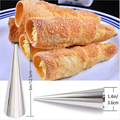 large Cream Horn Molds 5-inch, 16 PCS Cream Horns Pastry Molds with Cleaning Brush Croissant Baking Forms for Baking Croissants Bead, Chocolate Croissant, Brioche Rolls, Party Dessert
