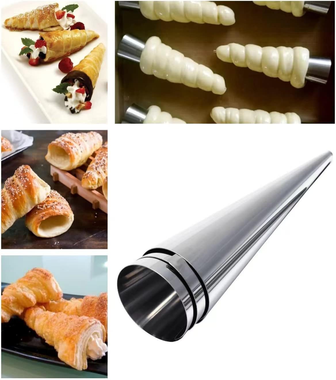 large Cream Horn Molds 5-inch, 16 PCS Cream Horns Pastry Molds with Cleaning Brush Croissant Baking Forms for Baking Croissants Bead, Chocolate Croissant, Brioche Rolls, Party Dessert