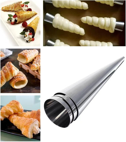 large Cream Horn Molds 5-inch, 16 PCS Cream Horns Pastry Molds with Cleaning Brush Croissant Baking Forms for Baking Croissants Bead, Chocolate Croissant, Brioche Rolls, Party Dessert