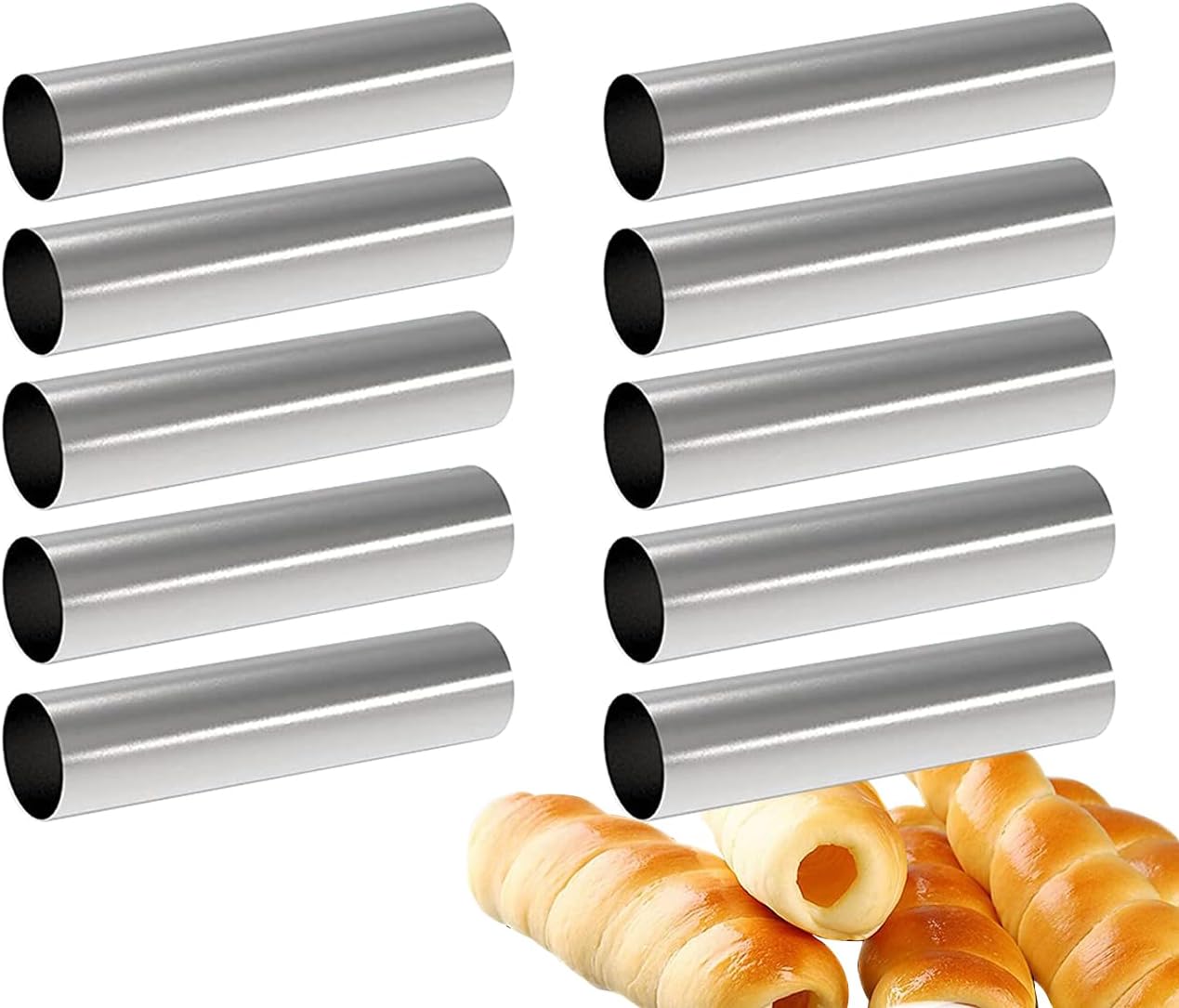 large Cream Horn Molds 5-inch, 16 PCS Cream Horns Pastry Molds with Cleaning Brush Croissant Baking Forms for Baking Croissants Bead, Chocolate Croissant, Brioche Rolls, Party Dessert