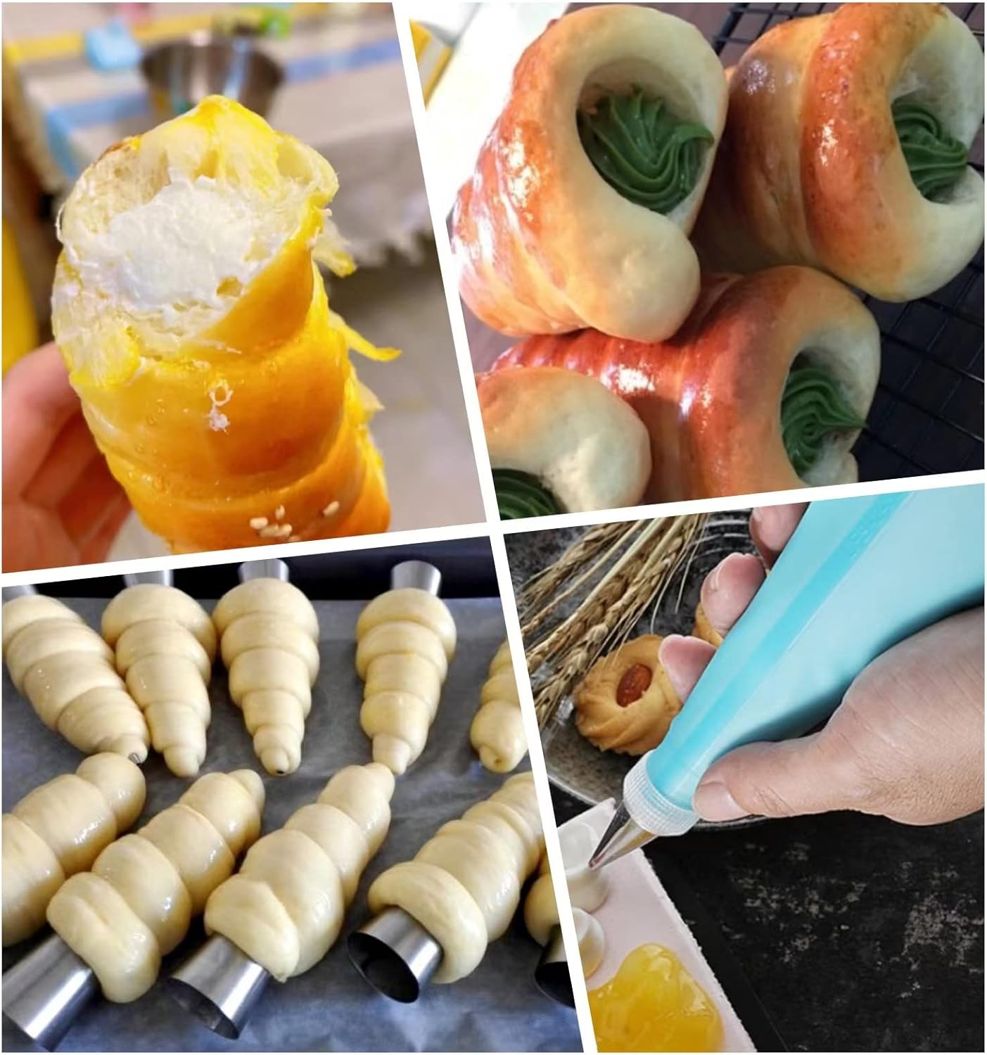 large Cream Horn Molds 5-inch, 16 PCS Cream Horns Pastry Molds with Cleaning Brush Croissant Baking Forms for Baking Croissants Bead, Chocolate Croissant, Brioche Rolls, Party Dessert