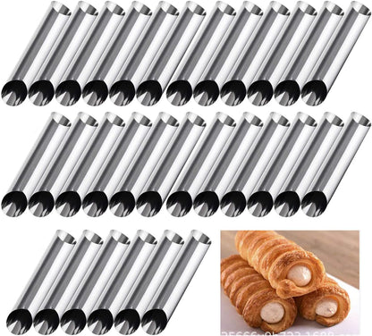 large Cream Horn Molds 5-inch, 16 PCS Cream Horns Pastry Molds with Cleaning Brush Croissant Baking Forms for Baking Croissants Bead, Chocolate Croissant, Brioche Rolls, Party Dessert