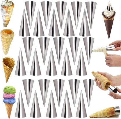 large Cream Horn Molds 5-inch, 16 PCS Cream Horns Pastry Molds with Cleaning Brush Croissant Baking Forms for Baking Croissants Bead, Chocolate Croissant, Brioche Rolls, Party Dessert