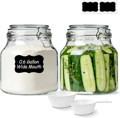 Glass Jars with Airtight Lids 0.6 Gallon 2 Pack Kitchen Canisters